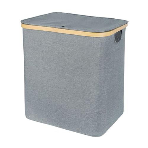 GREATOYAR Cestas de Almacenamiento para Organizar, Cesta de Plegable para Estantes y Armario, Contenedores de Tela con Asas de Bambú, Cesta de Lavadero, Cesta para Ropa Sucia, 40x33x42cm, con Tapa