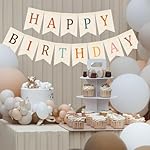 Doumeny Happy Birthday Burlap Banner Boho Birthday Garland Bunting Bohemian Party Hanging Flag White Happy Birthday Bunting Garland Rainbow Party Banner for Women Men Birthday Kid Photo Backdrop - Image 5