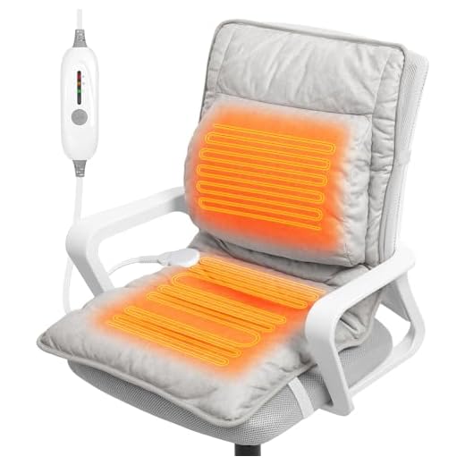 Heated Seat Cushion for Office Chair with Lumbar Support, Extra Large Heated Chair Pad for Pain Relief, Auto Shut Off, 3 Heating Levels, Chair Warmer for Full Back, Waist, Hip, Thigh, Home Use, Grey