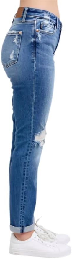Judy Blue Mid Rise Button Fly Boyfriend Jeans- Ivory Gem - Image 3