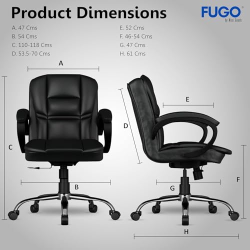 Image of FUGO FG233 Ergonomic Medium Back Office Chair with 3-Year Warranty, Adjustable Height, Cushioned Back&Seat, Tilting Mechanism, Heavy-Duty Metal Base, Dual Nylon Casters-Ideal for Work,Study (Black)