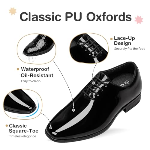 GINNI Boys Dress Shoes for Formal Church Wedding, Big Kids Uniform Oxfords for School Graduation, Comfortable Lace-Up Oxford, Black Patent Leather Dress Oxford Shoes for Boy/Kid/Child, Size 5B by GINNI - Used condition - Image 6