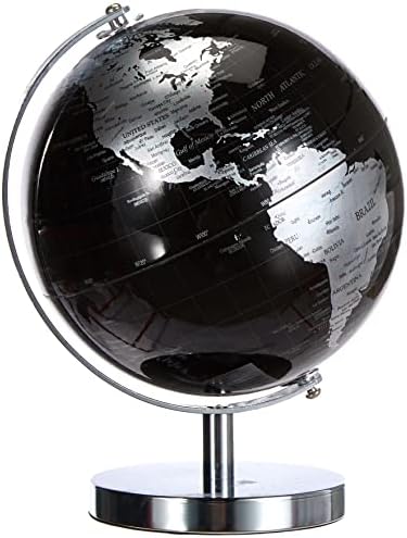 Lesser & Pavey Vintage Rotating Gold and Black World Globe with Metal Stand, h27cm