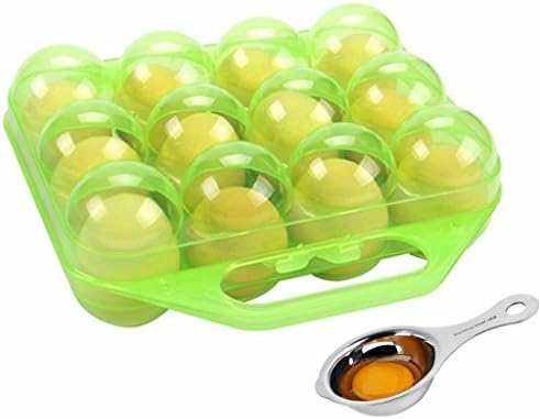Azorcol Egg Tray With Egg Separator,Folding Portable Plastic 12 Eggs Container Holder Storage Box Case for Kitchen Outdoor (Green)