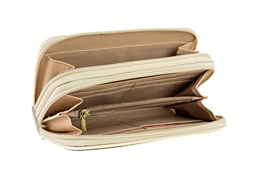 HARVEY MILLER POLO CLUB Portefeuille femme faux cuir porte-monnaie avec double zip cartes de crédit billets, ligne PRIVE couleur crème, crème, 11 x 19 x 4, Moderne – vue 4