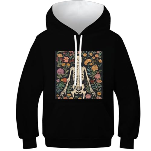 Sweat à capuche squelette humain enfant imprimé 3D avec poche 13-15Y