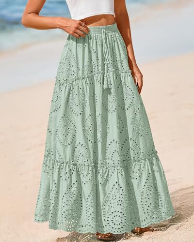 Image of BTFBM Eyelet Long Skirts for Women Beach Vacation