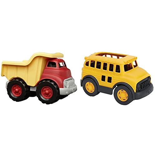 Green Toys Dump Truck in Yellow and Red - BPA Free, Phthalates Free Play Toys for Gross Motor, Fine Motor Skill Development. Pretend Play , Red/Yellow & School Bus Yellow, Standard