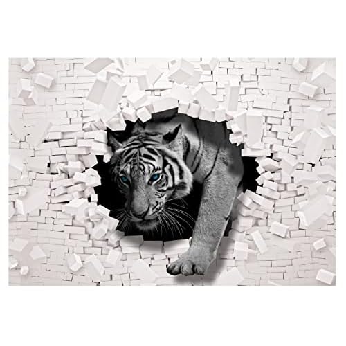 Forwall Fototapete 3D Effekt Tiger Tiere Ziegelwand Moderne Wohnzimmer Schlafzimmer Vlies Tapete Wandtapete UV-Beständig Hohe Auflösung Montagefertig… (10400, V4 (254x184 cm) 2 Bahnen)
