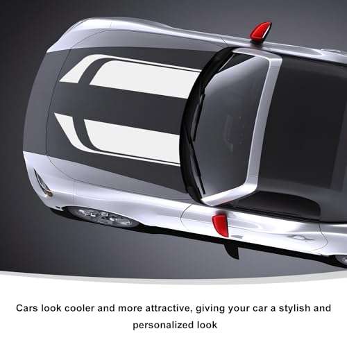 Image of Car Hood Decal Sticker, Automotive Side Body Stripe Graphics Racing Bumper Sticker, Universal Vehicle Skirt Roof Bonnet Vinyl Decal Exterior Decoration, Car Accessories (White)
