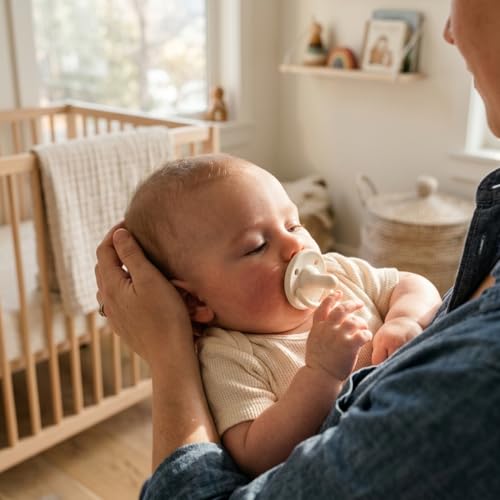 Image of Lee Lee and Me Newborn Pacifier - Powder - 100% Medical Grade Silicone Paci - Breast-Like Nipple for Natural Latch - BPA-Free - Size 0-18 Months