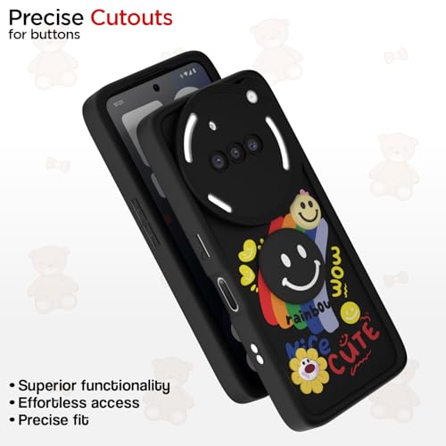Image of Pikkme Back Cover for Nothing Phone 3a 5G | Soft Silicone| Cute Rainbow Smile & 3D Cartoon Flower Design | Shockproof Raised Camera Protection Bumper Case (Black)