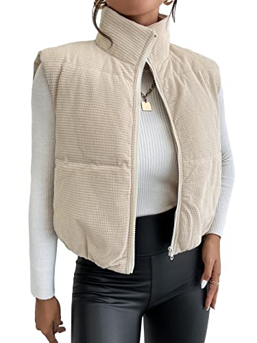 WDIRARA Women's Sleeveless Collar Zipper Front Crop Puffer Vest Casual Coat Outwear