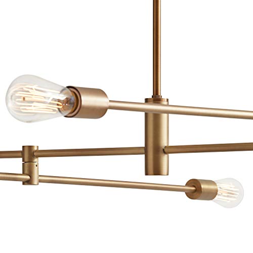 Amazon Brand – Rivet Mid-Century Modern Metal Rod Ceiling Pendant Light Chandelier - 48.9" x 42.6" x 43. 1", Brass