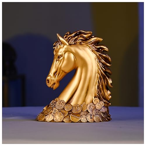 Image of Artarium Coin Horse Head Horse Showpiece Vastu Horse Idol Good Luck Resin Horse Statue Feng Shui Horse for Home Decor Office Table Decor (Coin Horse 7 Inch)