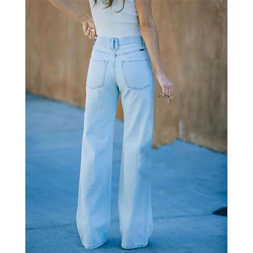 Women's Waisted Flared Jeans Ripped High Wide Leg Destroyed Denim Pants2