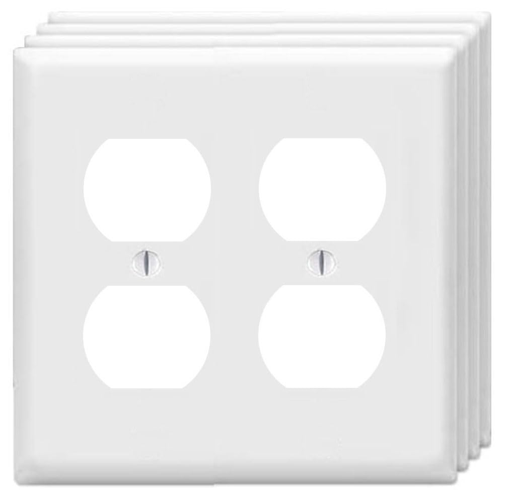 ZEFTV Duplex Outlet Cover Wall Plates 2-Gang Switch Outlet Electrical Cover Plate Unbreakable Thermoplastic Faceplate for Light Receptacle Outlet Switch, White (4 Pack)