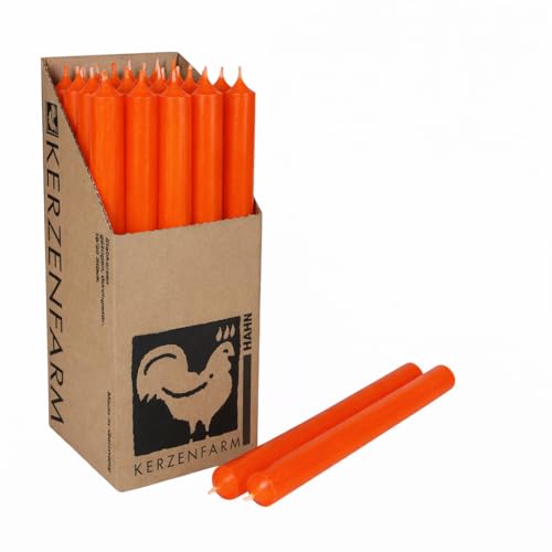 Extra lange Stabkerzen durchgefärbt 25cm (250x22mm) | RAL Tafelkerzen mit 12h+ Brenndauer | Ohne Tropfen & Rußen | Leuchterkerzen für Deko | Made in Germany (10 Orange)