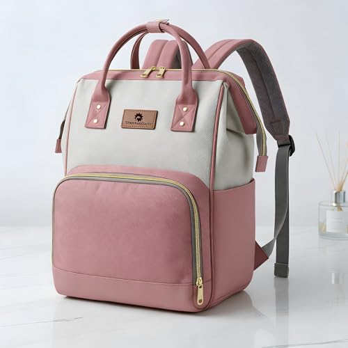 Image of StarAndDaisy Diaper Bag / 30L Lightweight Diaper Bag for Mothers for Travel with 3 Insulated Bottle Pockets /Baby Bag for Mother Travel & Maternity Bag for Baby - Pink Grey