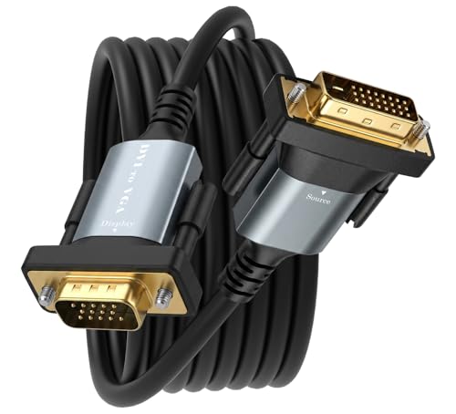 ZVOIYKM DVI to VGA Cable 6ft/1.8m DVI-D 24+1 to VGA Adapter Cord (One-Way Transmission) for PC/Graphics Card to Monitor/Projector Aluminum Shell Gold-Plated 1080P@60Hz