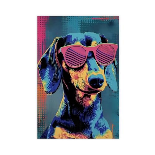 Toile teckel fluo décoration de salle de bain design pop art coloré 50,8 x 76,2 cm