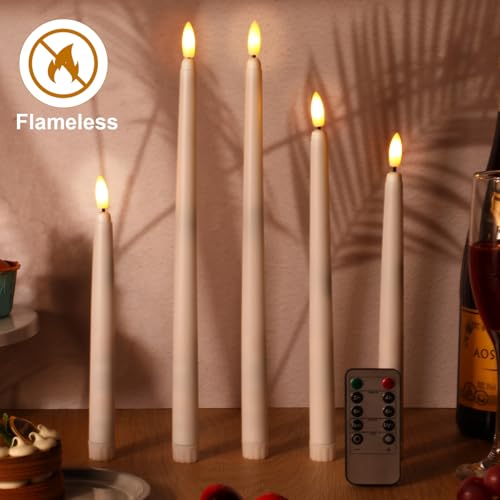 Image of Rossesay 16 Pcs White Flameless Taper Candles Battery Operated Candles with Remote Timer 8.5 inch 9.6 inch 10.8 inch 12.8 inch LED Flameless Flickering Candlestick for Halloween Christmas Wedding Party Decor