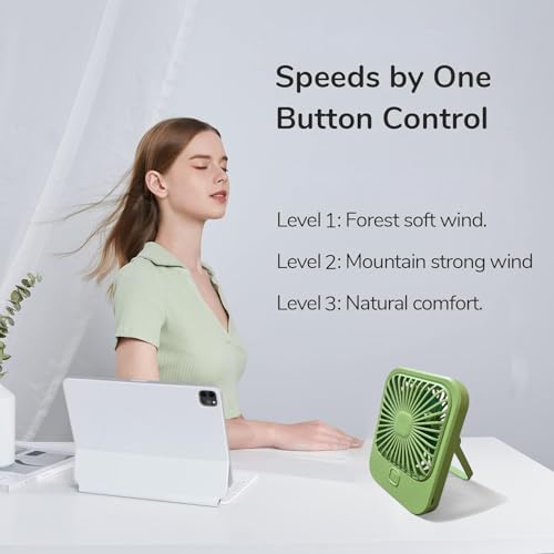 Image of Litehom Small Desk Fan, 2000mAh Rechargeable Fan Battery Powered, 180Foldable Portable Fan, 3 Speeds Adjustable USB Fan Silent Powerful for Home Office Travel Outdoor (GREEN)