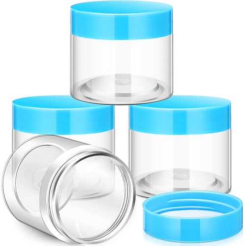 Image of Patelai 4 Pcs Plastic Jars Wide Mouth with Lids,6 Ounce,Blue | Travel Size for Creams Oils, Clear Round Storage Cosmetics Containers, Leak Proof Screw on Lids for Makeup Beauty DIY