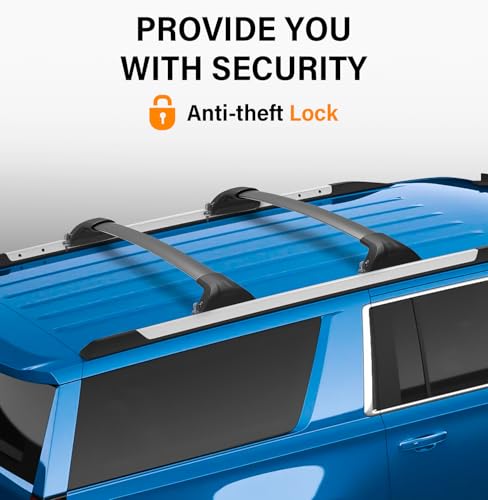 Image of 330lbs Lockable Roof Rack Cross Bars Fit for 2015 2016 2017 2018 2019 2020 Chevrolet Suburban /Tahoe, GMC Yukon & Yukon XL, Cadillac Escalade & Escalade ESV, Aluminum Roof Rails Crossbar
