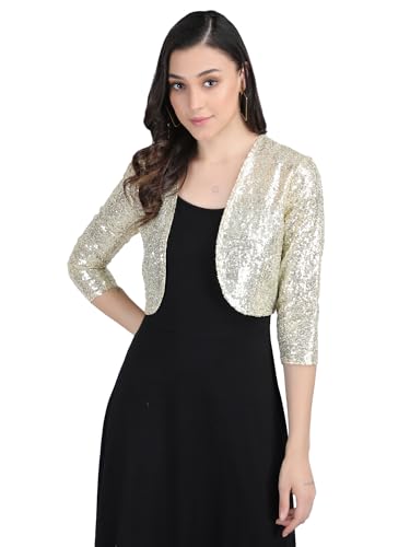 Image of Women Cropped Length Sequinned /Embroidered Front Open Shrug /Bolero with Lining
