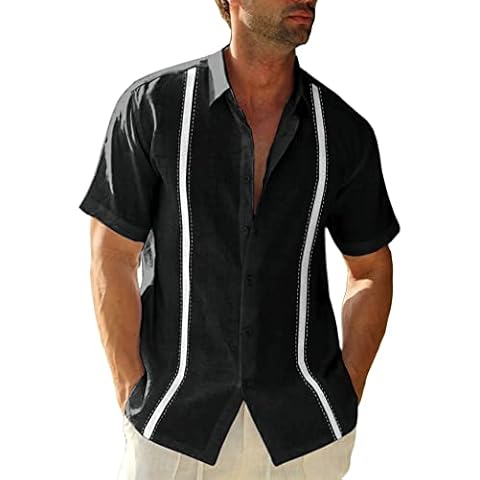 Camisa Guayabera de manga corta para hombre, camisa de lino Cuba, verano, playas, hippie, Negro Cover