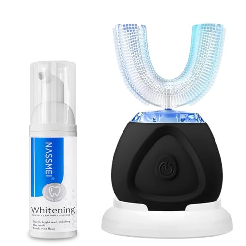 FIELDSKY Ultrasonic Toothbrush Automatic Toothbrush, Auto Electric Toothbrush for Adults, Ultrasonic U-Shaped 360° Electric Toothbrush, Ultrasonic Toothbrush Kit for Travel Home Dual-use (Black)