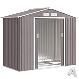 Outsunny Gerätehaus 2,42 m², Gartenhaus mit Satteldach, Schiebetür, Fundament, 213 x 130 x 185 cm, Geräteschuppen aus Verzinkter Stahl, wetterfest, für Garten, Grau