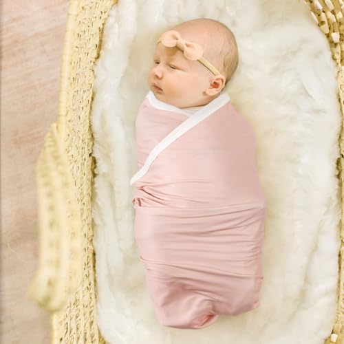 Image of GRSSDER Baby Blankets Super Soft Jersey Knit Swaddle Blanket for Baby Girls and Boys, Double Layer Receiving Blankets 34 x 44 Inches, Extra Large for Baby Swaddling, Pink Rose