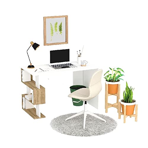 Homemania Schreibtisch Mit Regalen – Weiß/Walnuss, 90x40x75 Cm Für Büro & Homeoffice
