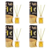 Pack de 4 Bali Fragancias Ambientador Mikado Vainilla Difusor con Varillas de Ratán para tu Salón, Comedor o Cualquier Estancia de tu Hogar, Fragancias Seleccionadas, Aromaterapia, Perfumado (30 ml)