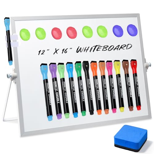 Tableau blanc magnétique double face A3 portable avec support et 12 feutres