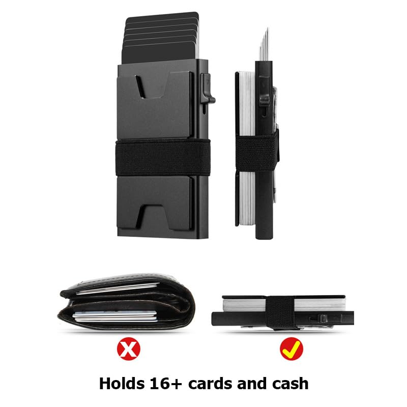 Slim Card Holder Wallet, card holder wallet,Rfid Blocking Minimalist Mens Wallet, Pop Up Credit Card Holder with Cash Band for Men (Black)4