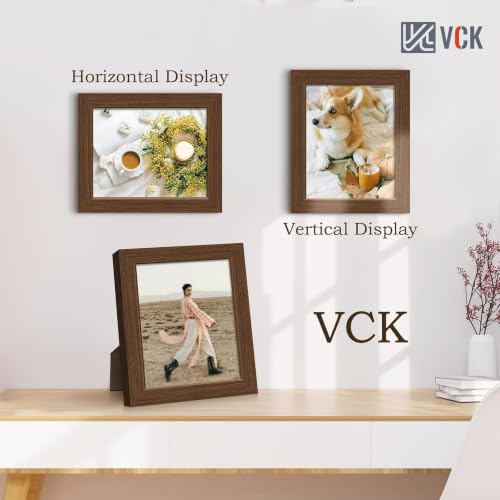 Image of VCK 8x10 Picture Frames 3 Pack, Brown Wood Photo Frame, Wall Display | Easy Hanging, 1.1in Wide Border, Clear Plexiglass, Tabletop & Wall Hanging, Horizontal & Vertical for Artwork, Home & Gallery