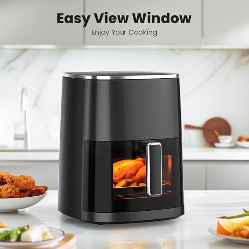 Image of Sweetcrispy 6QT Air Fryer with Window, Square Airfryer Oven 12-in-1 for Family, 400F Rapid Air Crispy Technology, Roast Bake Dehydrate, Nonstick & Easy-Clean Basket, Black