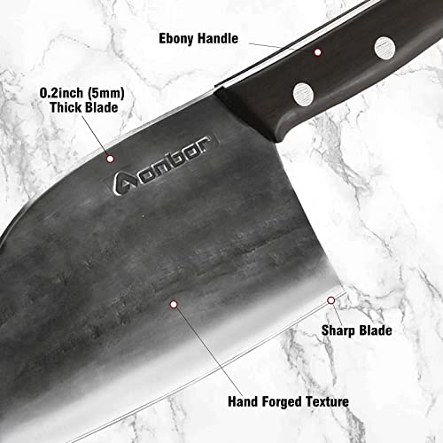 Aonbor Chef Knife Cleaver Knife Anti Rust Coating, Full Tang Chef Knife Forged Knife High Carbon Steel, Outdoor Cooking Knife With Cleaver Leather Sheath For Camping, Outdoor Barbecue Knife #TOP4