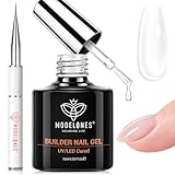 modelones Builder Nail Gel, Clear Builder Nail Polish 7-in-One with Detachable Liner Nail Brush LED Lamp Cured Strengthener Color Rubber Base Coat for Apex Building Extension Thickening 10ml