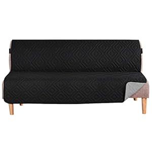 H.VERSAILTEX Futon Cover Reversible Sofa Slipcover Furniture Protector Water Resistant 2 Inch Wide Elastic Straps Sofa Bed Pets Kids Dog Cat Fit Sitting Width Up to 70″(Futon, Black/Grey)
