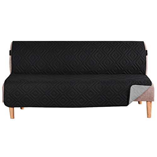 H.VERSAILTEX Futon Cover Reversible Sofa Slipcover Furniture Protector Water Resistant 2 Inch Wide Elastic Straps Futon Sofa Bed Pets Kids Dog Cat Fit Sitting Width Up to 70″(Futon, Black/Grey)