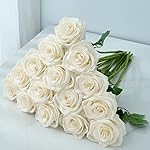 15pcs Ivory Roses Artificial Flowers Silk Fake Flowers Realistic White Roses Bouquet Long Stem for Wedding Home Party Birthday Decoration - Image 5