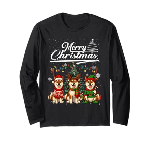Merry Christmas Merry Christmas Shiba Inu Reindeer Elf Santa Langarmshirt