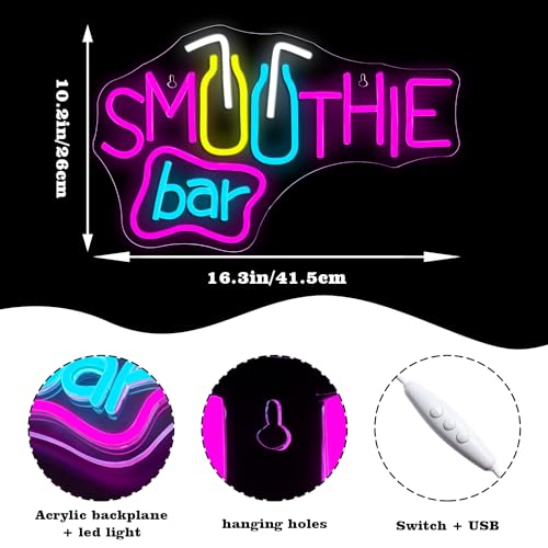 Image of Looklight Smoothie Bar Neon Sign, Drink Words Neon Signs for Wall Decor,Pink Letter LED Neon Light Bar Sign, Light Up Signs for Store Beverage Cool Smoothie Bar Shop