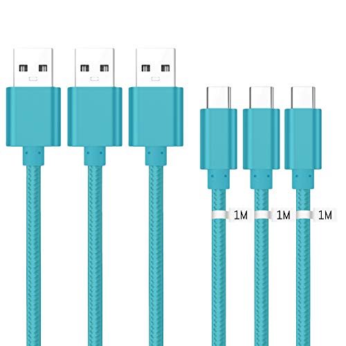 Kit Me Outu00ae [1M 3 Pack [3.1A Cargador Rápida] Cable De Carga Rápida USB C para Sony Xperia L1, Tipo C Transmisión de Datos Nilón Nailon Nylon [USB 3.0] - Azul Claro