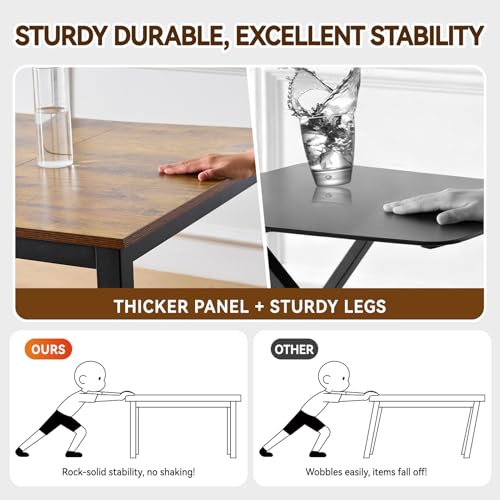 Computer Desk with Drawer, 63 Inch Large Home Office Work Desks, Modern Writing Study PC Desk Gaming Table for Bedroom Home, Stable Thick Metal Legs Frame Support (Rustic Brown) - Image 6