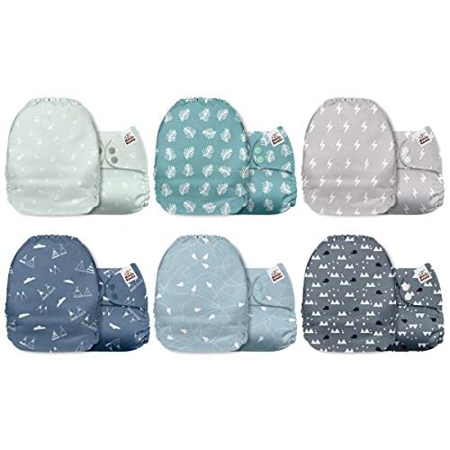 Mama Koala 3.0 Cloth Diapers for Babies with AWJ Lining, 6 Pack with 12 5-Layer Bboo(No Microfiber) Cloth Diaper Inserts - Reusable and Washable Pocket Diapers(12-My Warm Heart)